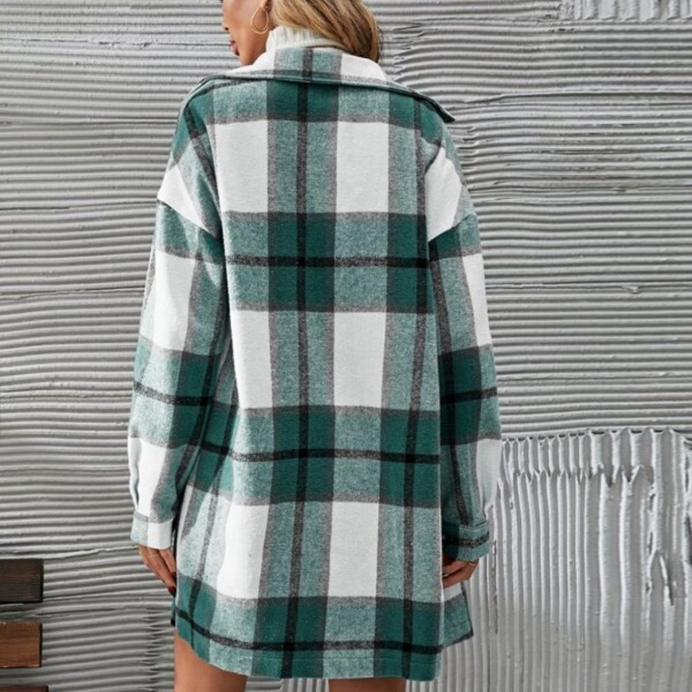 2 piece set Plaid Print Button Front Overcoat & Skirt - Picture 6 of 7